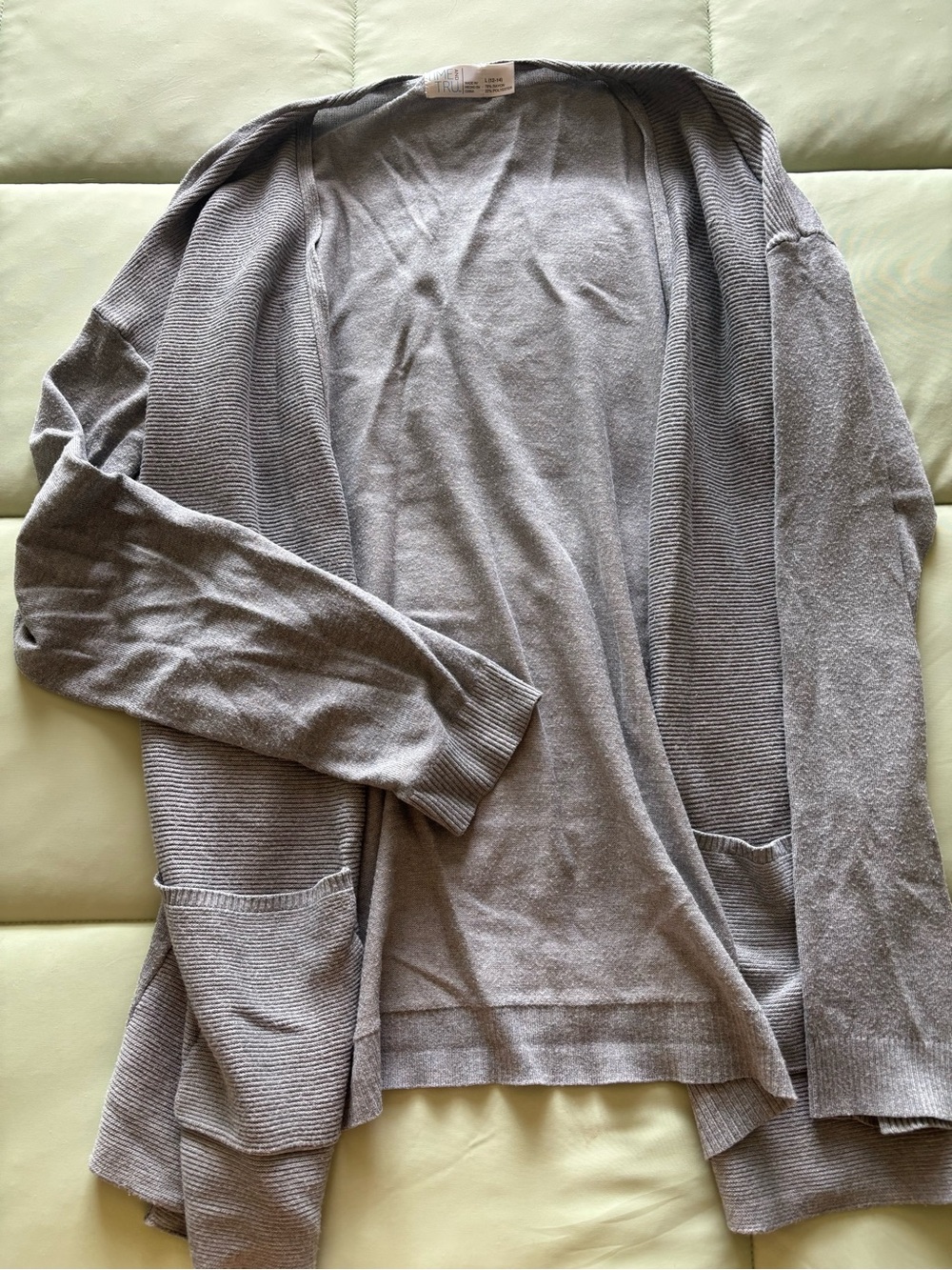 Time and Tru Open-Front Knit Cardigan - Gray